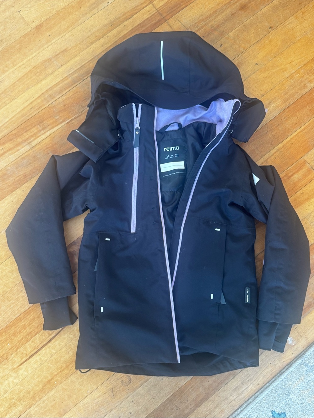 Reima Kids' perille Black Raincoat with Lavender Trim